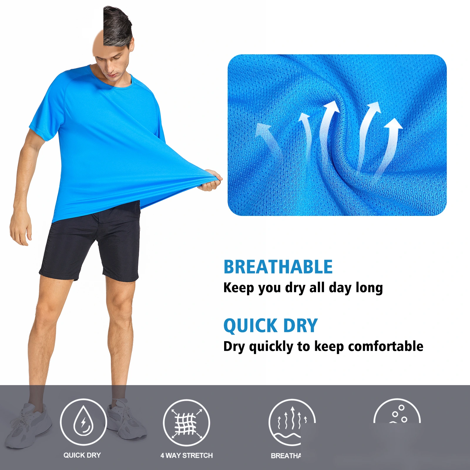 Men's summer breathable moisture absorption loose short-sleeved running outdoor sports quick-drying clothes T-shirt detail