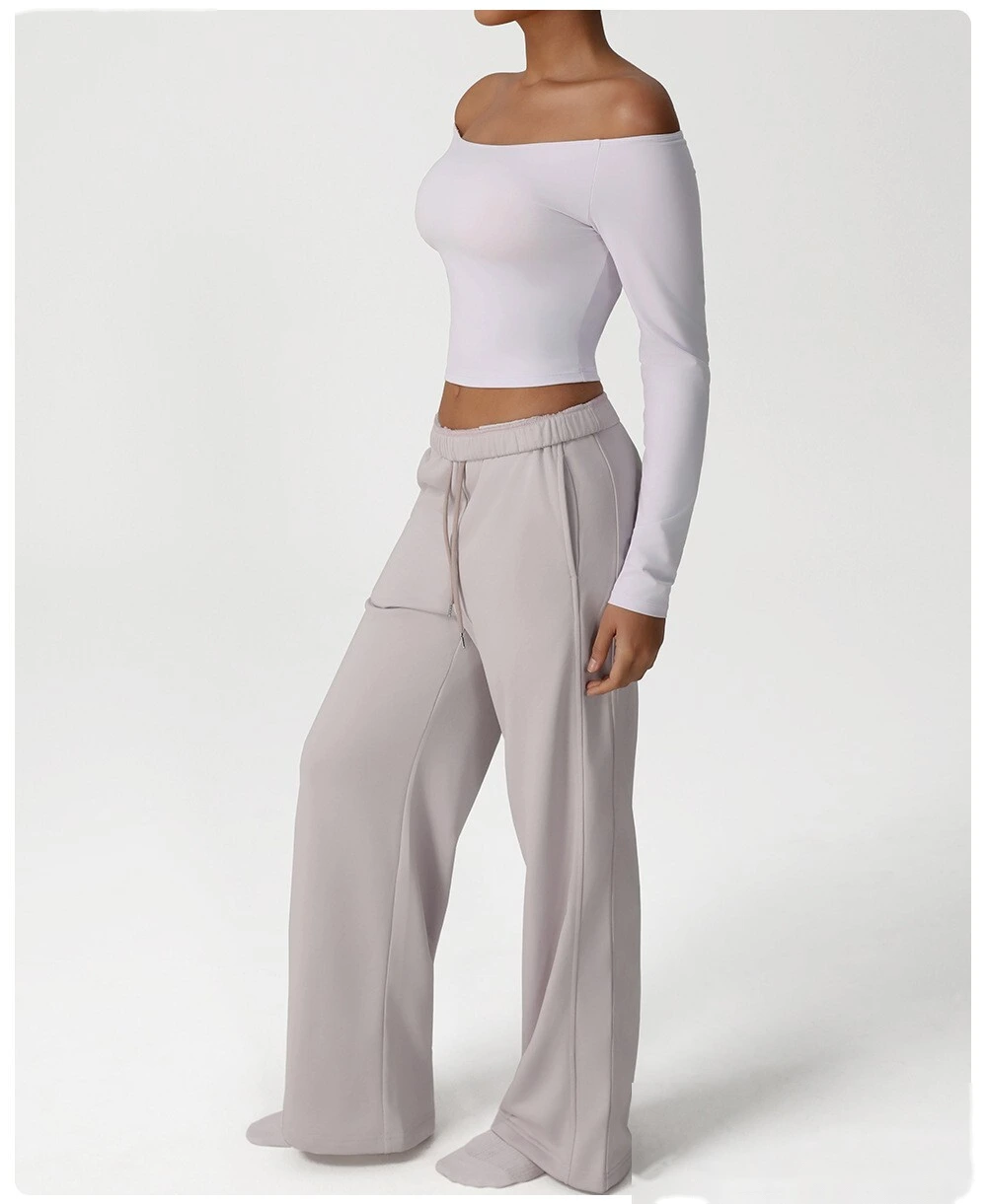 Custom leisure sweatpants loose pocket straight wide-leg pants dance training yoga pants running fitness pants detail