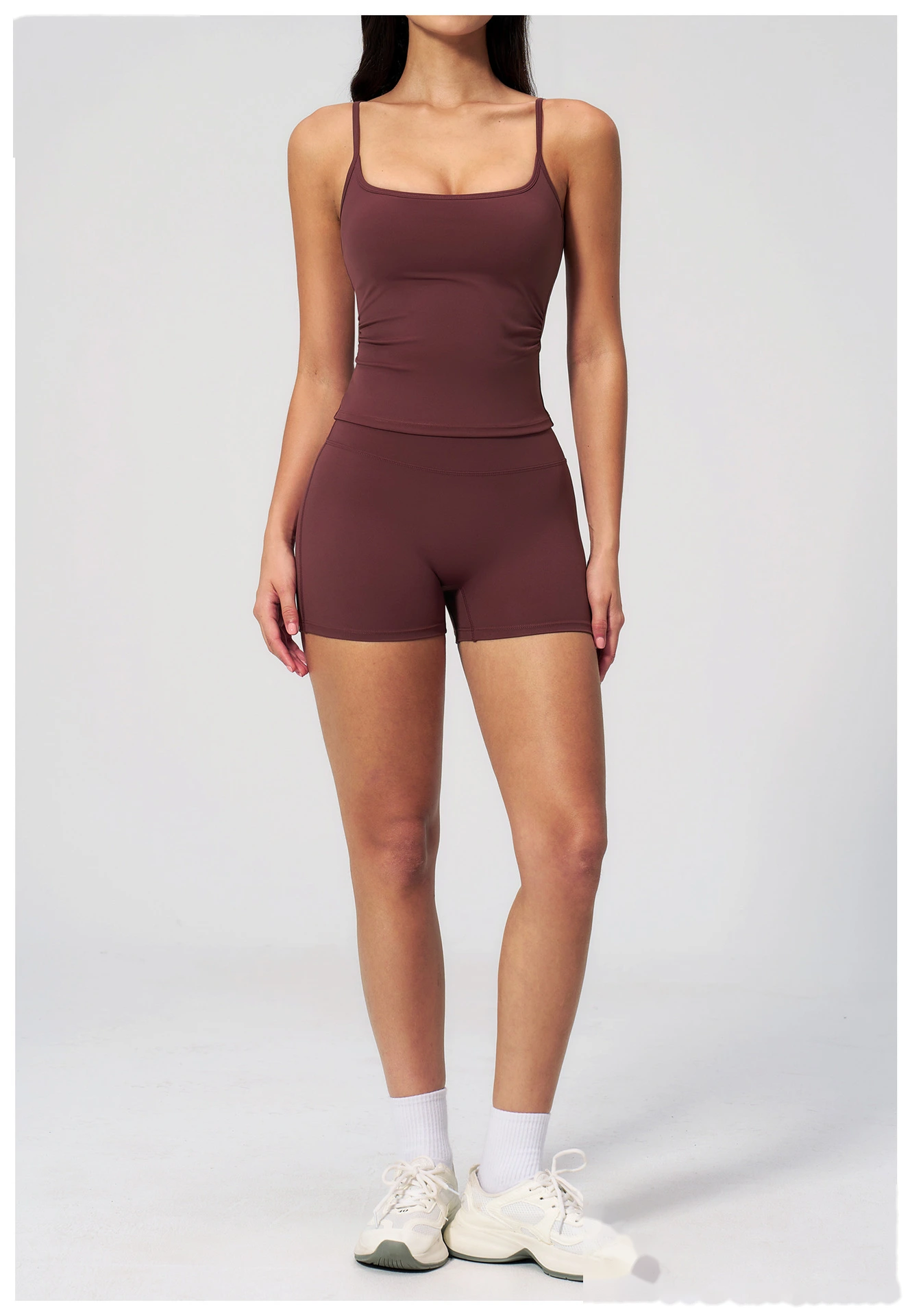 Women's Yoga Set, Slim Fit Sports Tank Top and Hip Lifting High Stretch Yoga Shorts for Running Workout detail