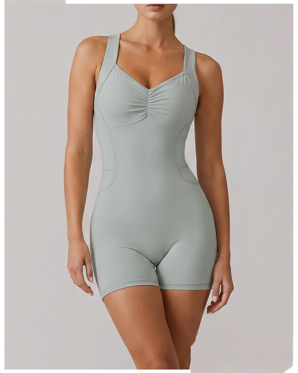 Custom European American Cross Back Shaping Jumpsuit, Sleeveless Waist & Hip Lifting Summer Yoga Bodysuit detail