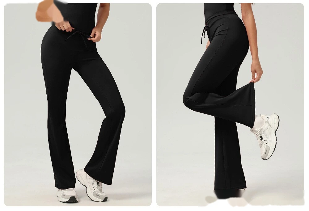 Hip-lifting yoga bell-bottoms fitness exercise wide-leg micro-pants high waist drawstring quick-drying yoga pants detail