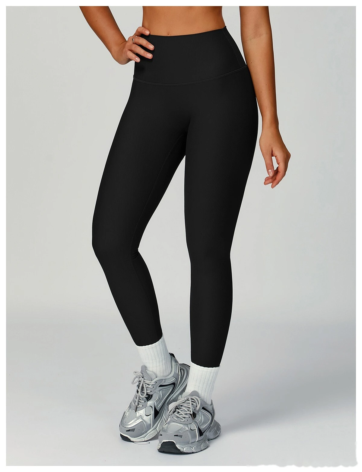 Threaded yoga pants, high waist, hips and slim tights, outdoor sports and running fitness clothes detail