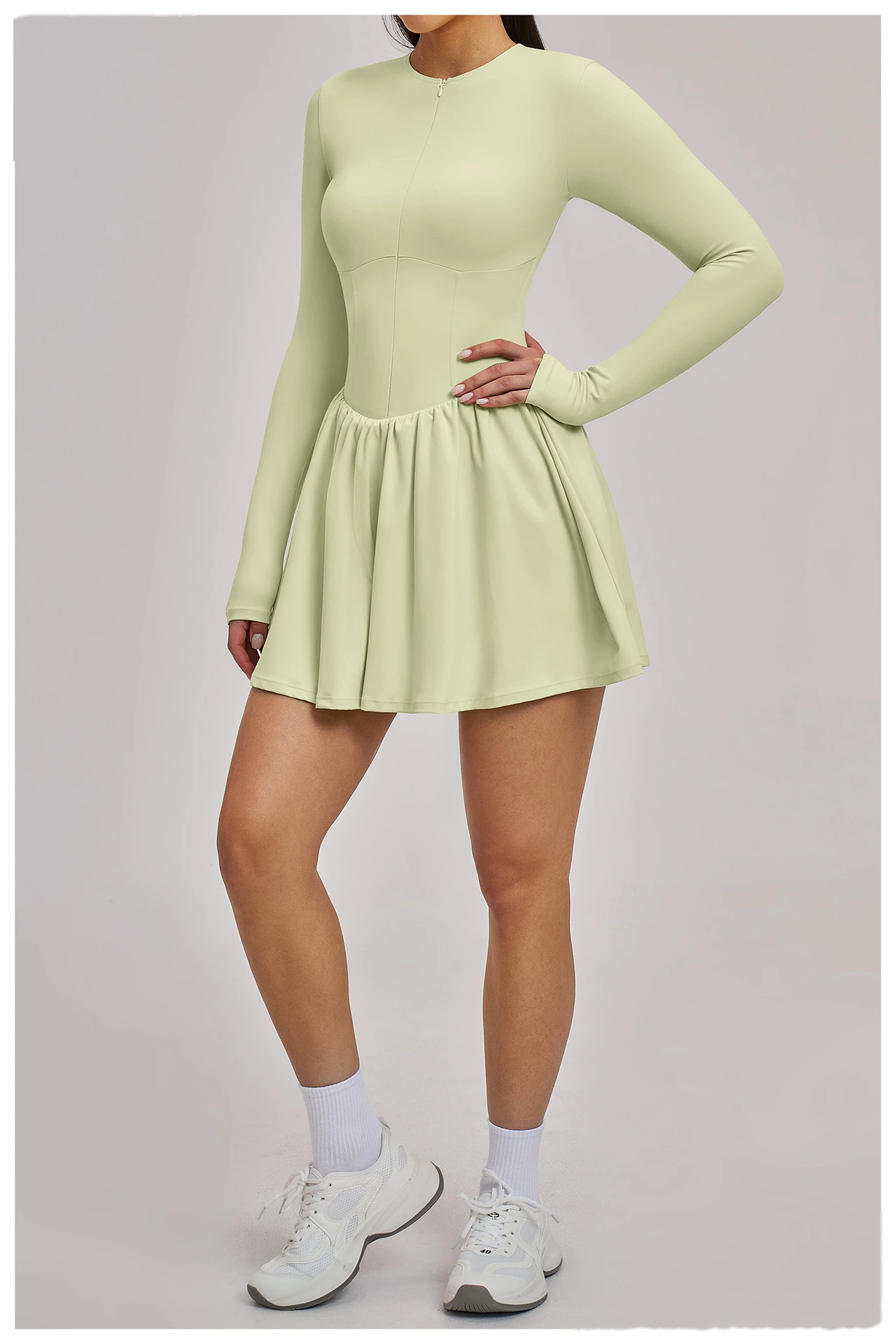 Custom Women’s Fake Two Piece Tennis Skort High Waist Running Workout Skirt with Built-in Shorts detail