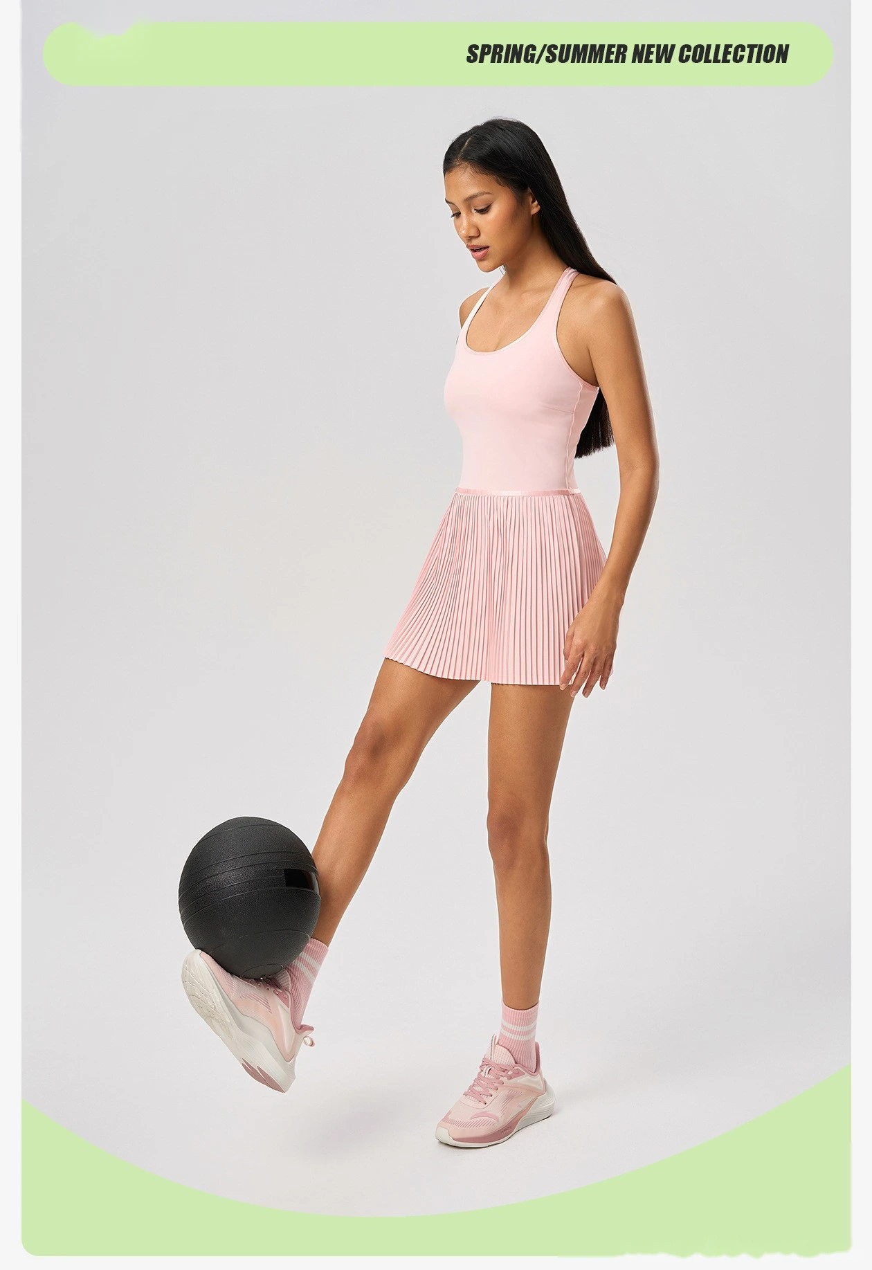Custom-made beautiful back sports dress with chest pad yoga vest skirt cool breathable tennis pleated skirt - allni detail