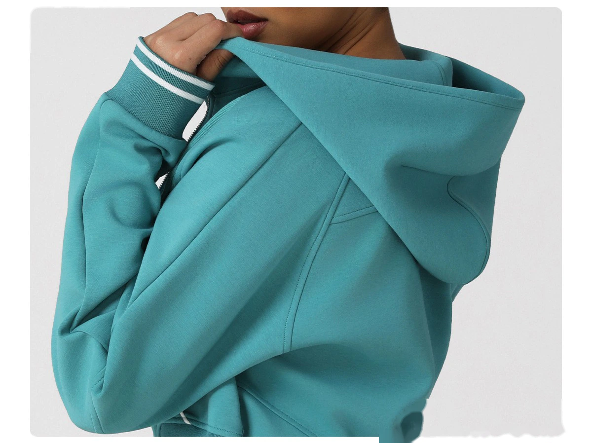 Women's Custom Thickened Color-Block Hooded Jacket for Autumn-Winter | Warm, Ideal for Yoga & Fitness detail