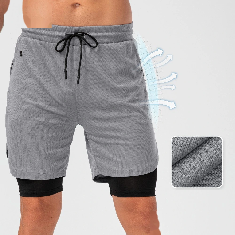Men 2 in 1 shorts headphone hole quick dry running pants with inner detail