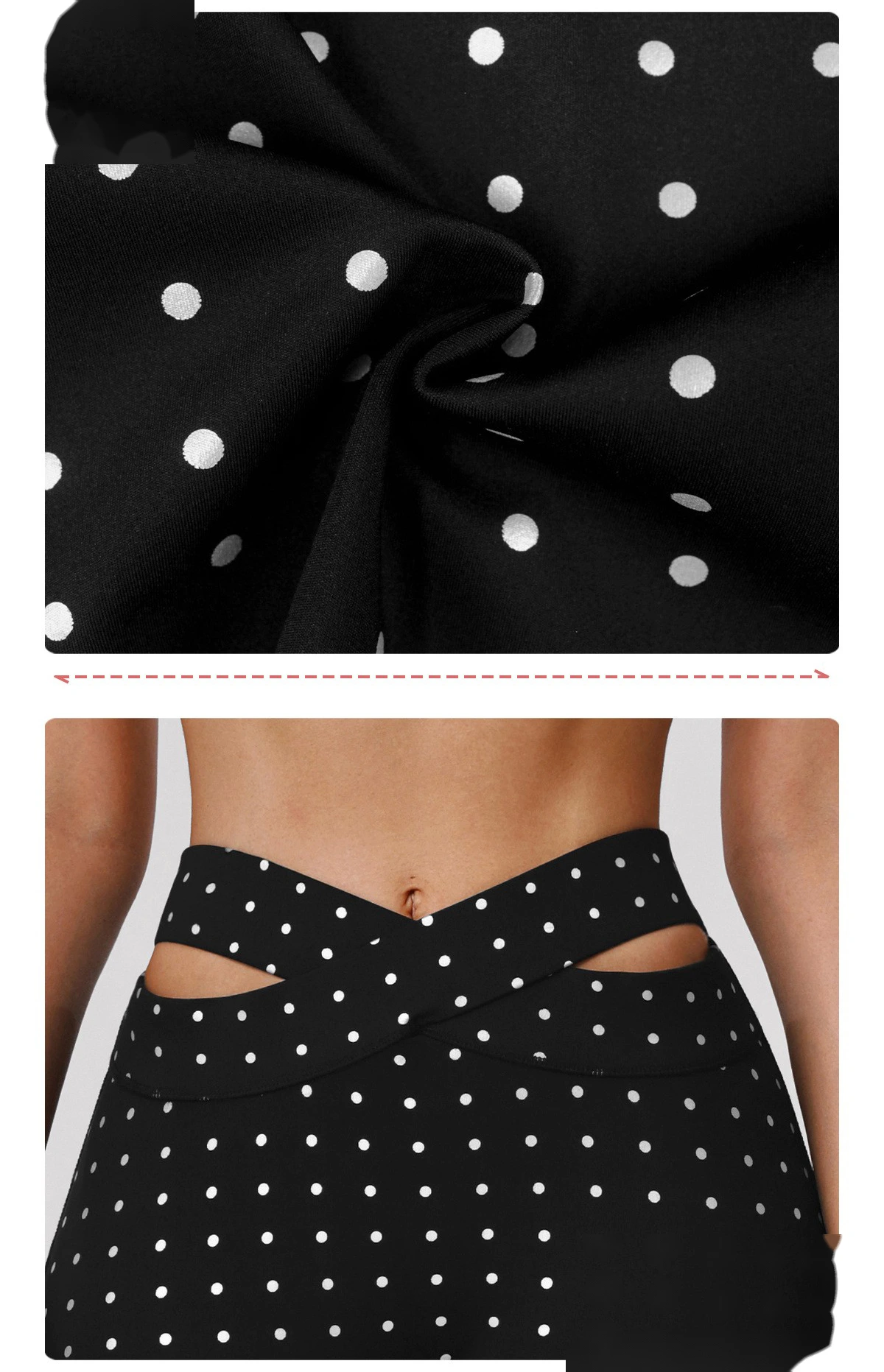 Bulk Custom Polka Dot Yoga Leggings - Women's High-Waisted Cross Cutout Butt-Lifting Sports Pants detail