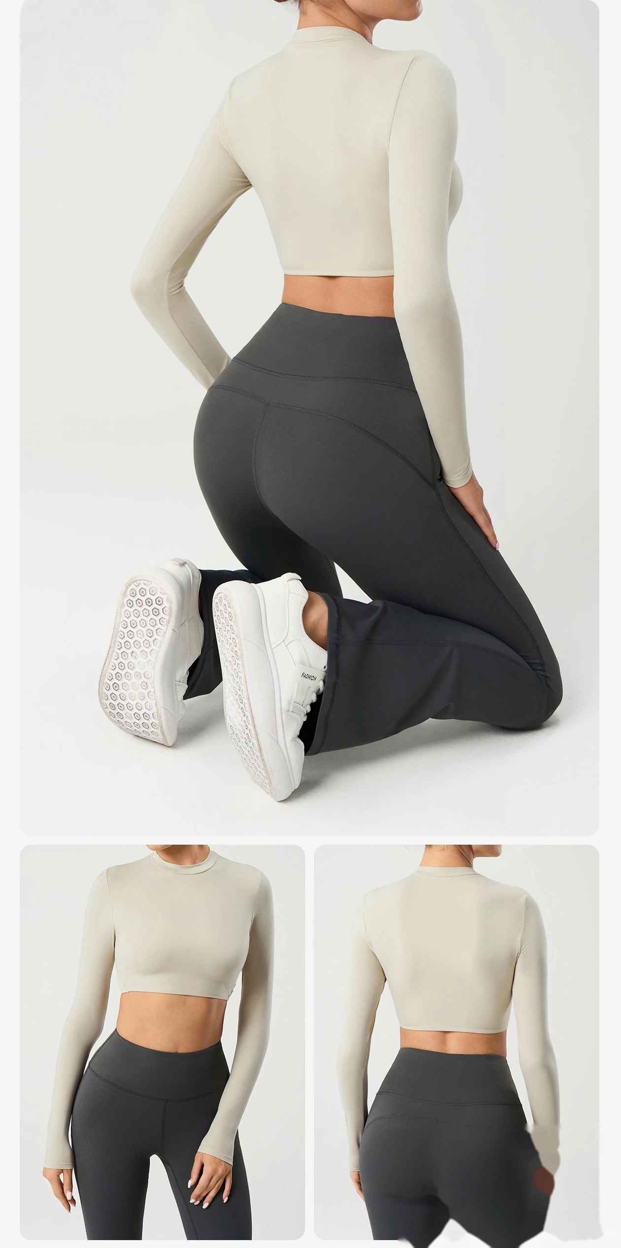 Yoga clothes women's tight-fitting sports long-sleeved T-shirt fitness training clothes navel short top detail