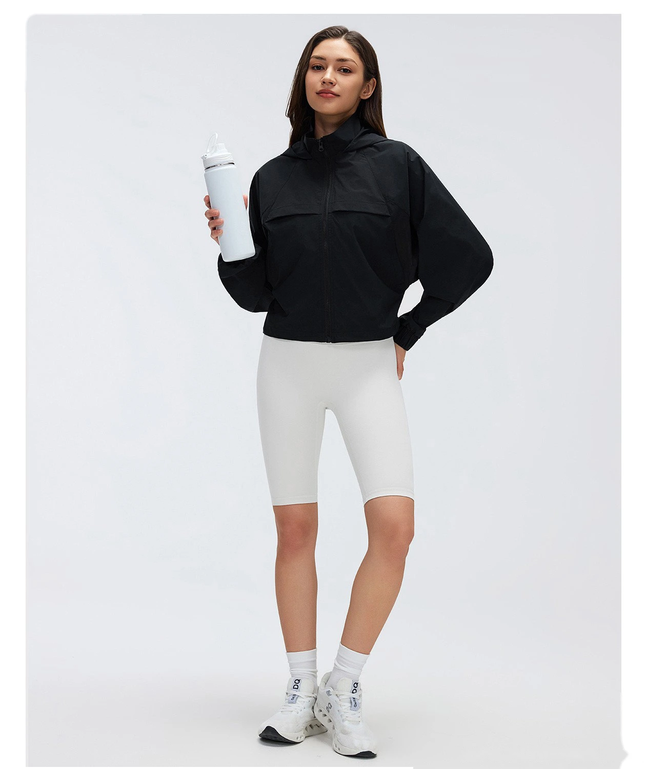 Women’s Short Hooded Sports Jacket Water Resistant Loose Fit Outdoor Workout Quick Dry Outerwear detail