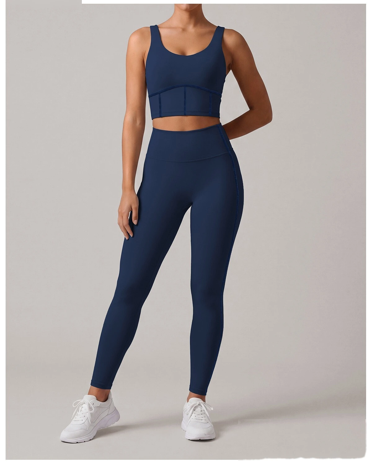 Women High Intensity Sports Outfit, Shockproof Tank Bra + High Waist Slim Training Pants Quick Dry Yoga Set detail
