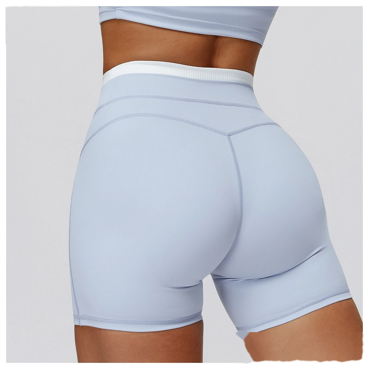 Customizable Naked-Feel Sports Shorts | Women's Contrast Ribbed High-Waist, Tight-Fit Yoga & Running Style detail