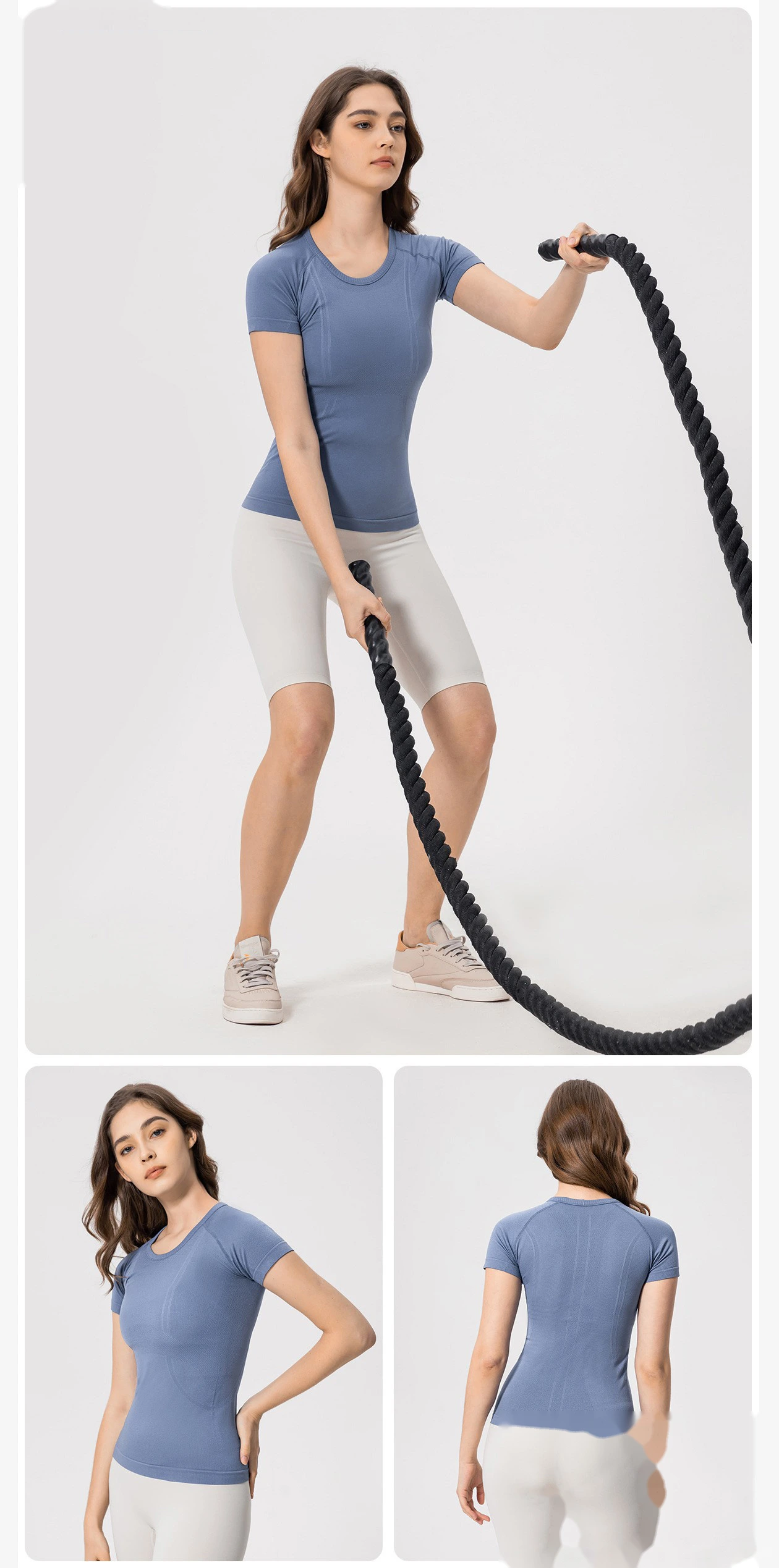 New ladies short-sleeved T-shirt running fitness shirt slim breathable yoga short sleeves detail