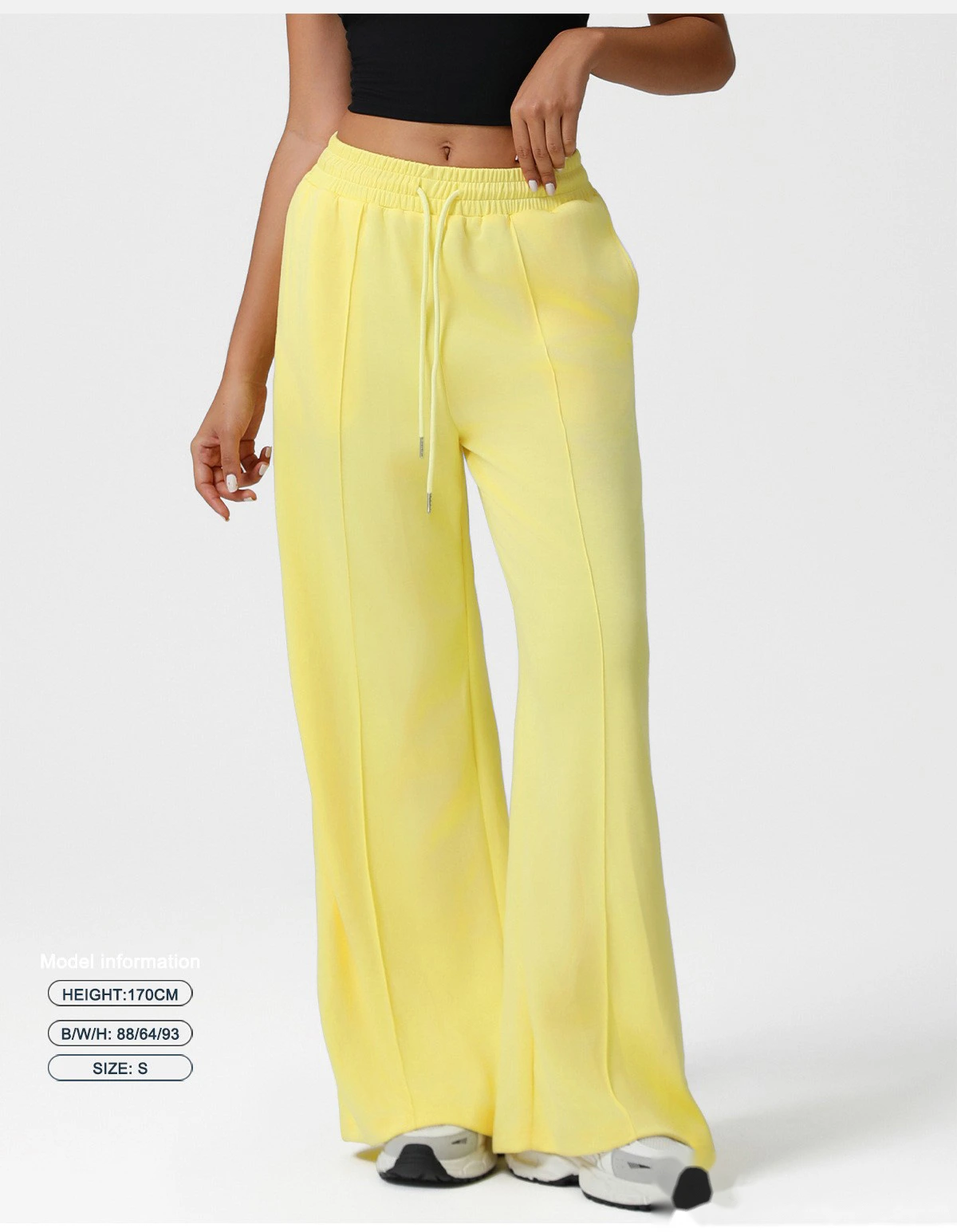 Europe and America new high waist drawstring sports casual pants Yoga wide-leg pants loose casual pants detail