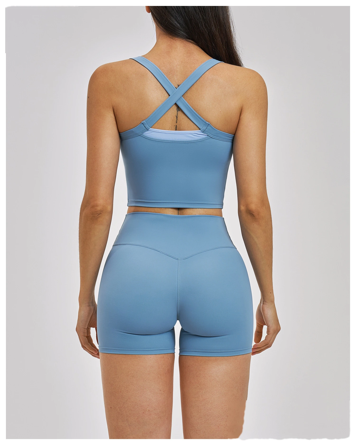 Women’s Fake Two-Piece Yoga Tank Top Set Crisscross Beauty Back Color Block Sports Shorts Active Wear detail