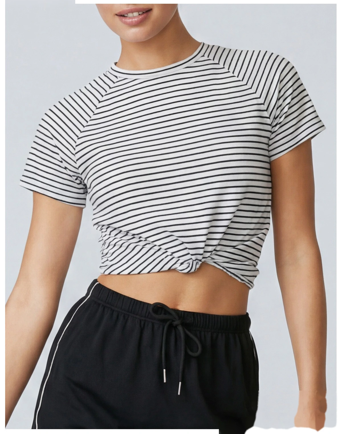 Custom striped new running training women breathable yoga fitness loose Joker T-shirt detail