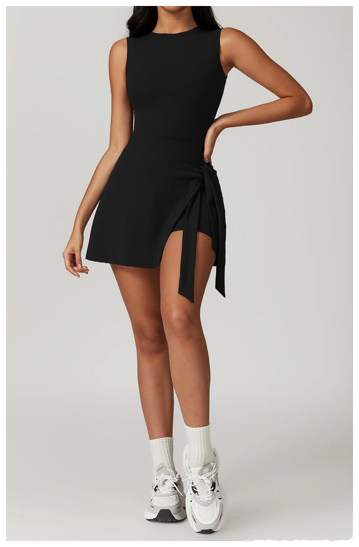 Fake two-piece anti-exposure tight-fitting sports dress slim strap leisure fitness back yoga tennis skirt detail