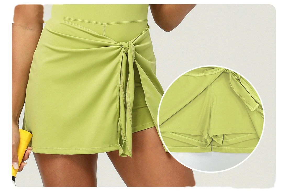 Custom-made fake two-piece tight-fitting sports slimming strap fitness back yoga women's tennis skirt detail