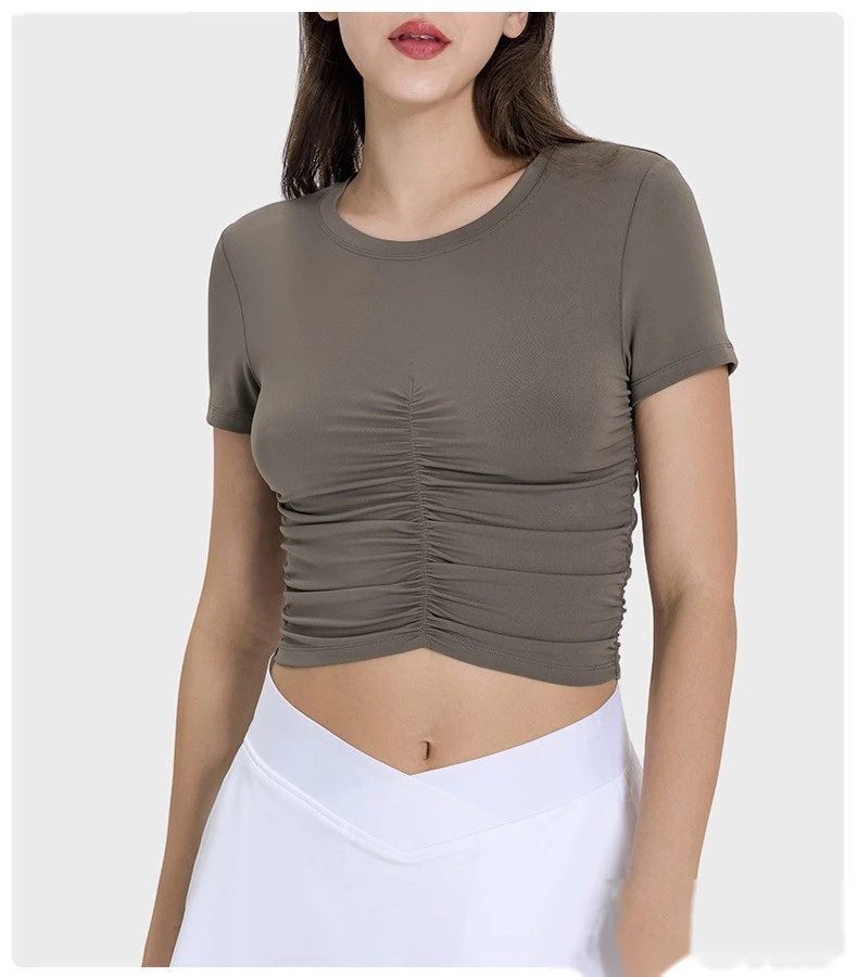 Customized folding movement short-sleeved slim slimming short yoga top woman detail