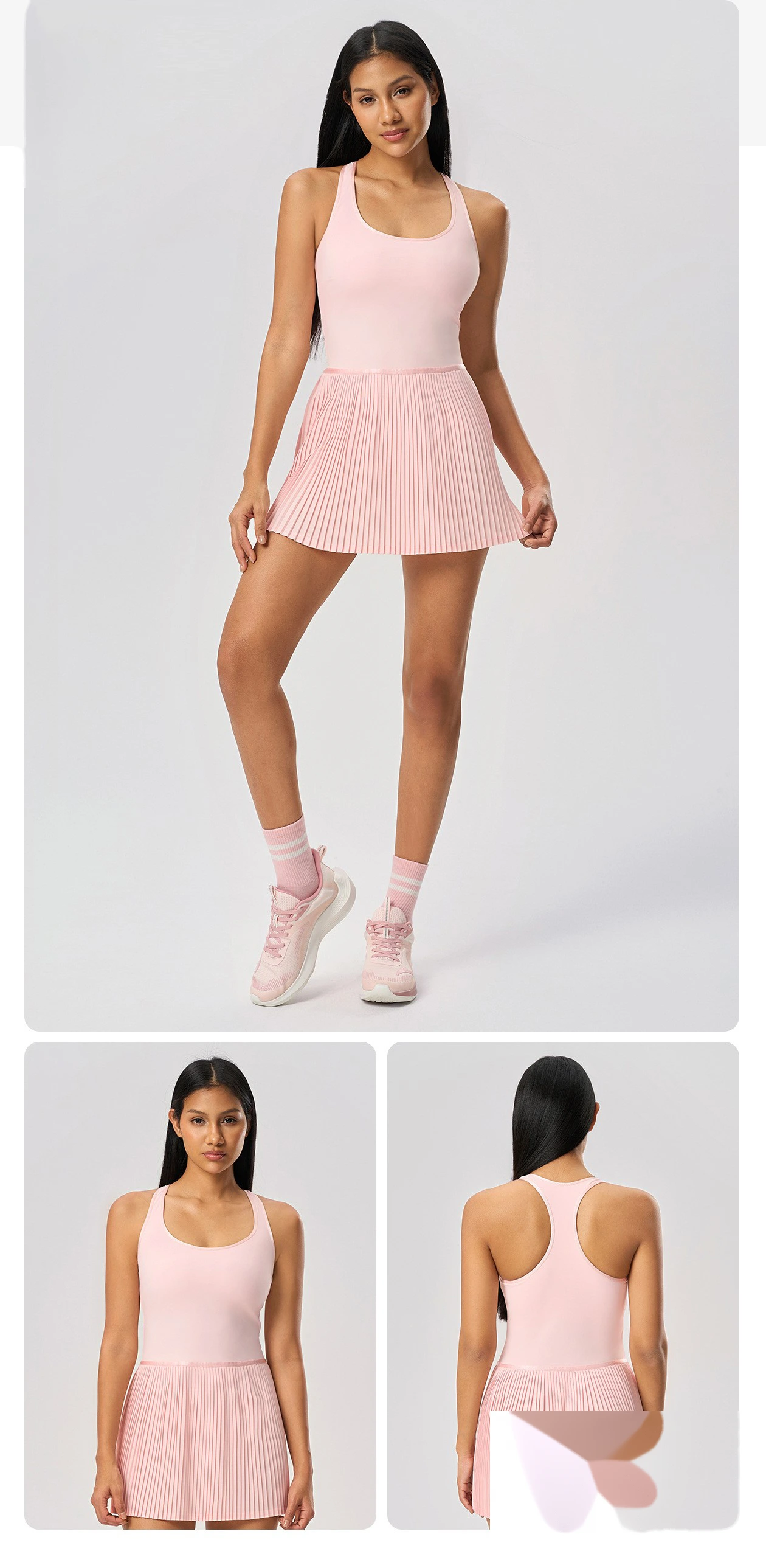 Custom-made beautiful back sports dress with chest pad yoga vest skirt cool breathable tennis pleated skirt - allni detail