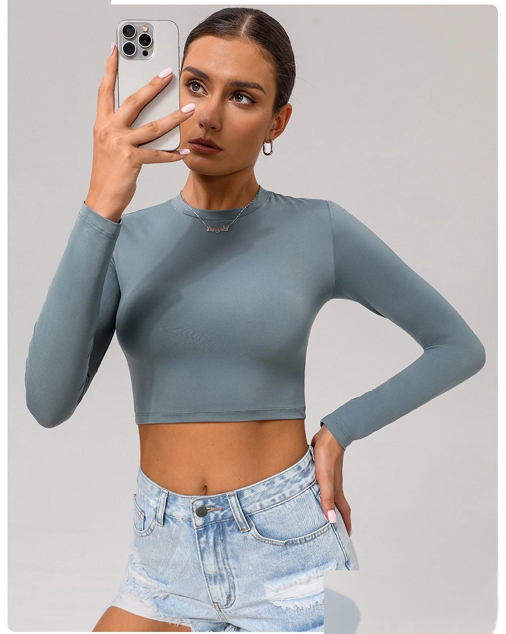 Custom slim sports T-shirt long-sleeved yoga clothes autumn and winter running sports casual long-sleeved T-shirt detail
