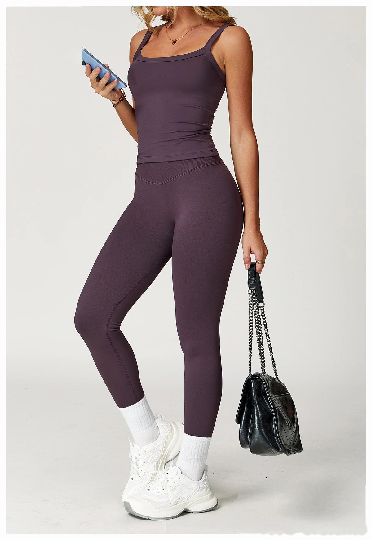 Europe and the United States hip seamless yoga pants cross high waist tights running fitness pants detail