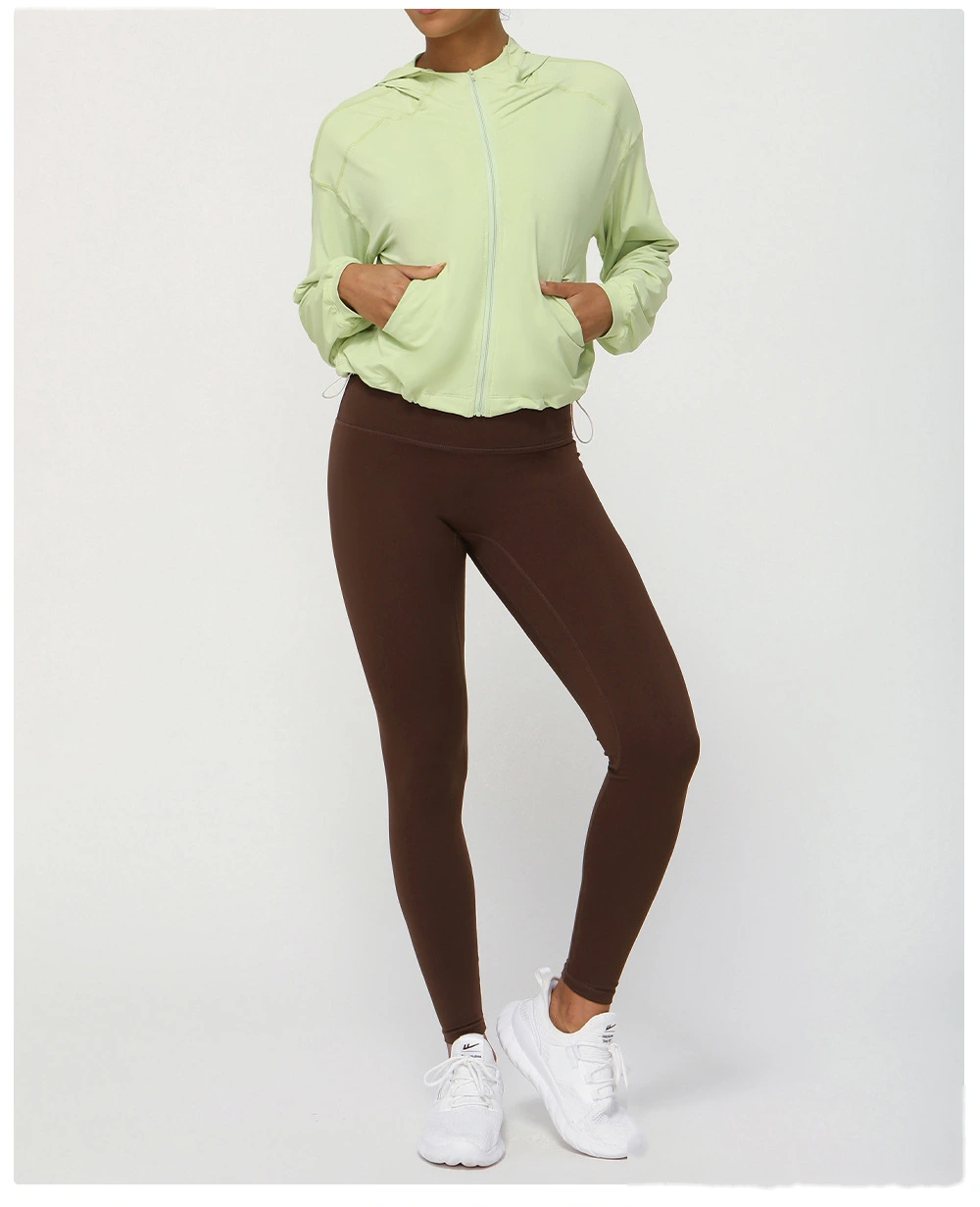 Custom autumn thin yoga clothing jacket quick-drying hooded fitness running sportswear jacket female detail