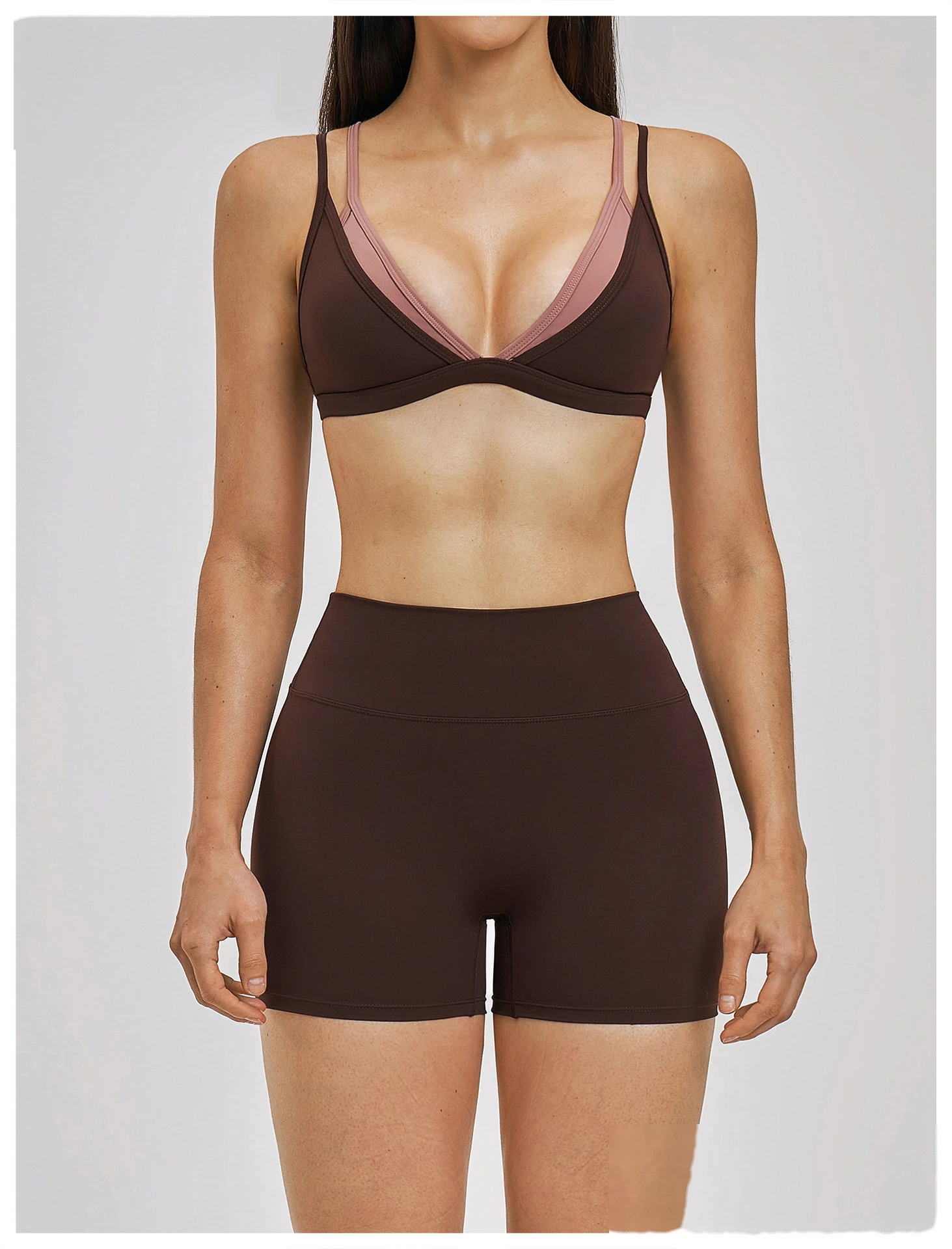 Women’s Fake Two-Piece Yoga Tank Top Set Crisscross Beauty Back Color Block Sports Shorts Active Wear detail