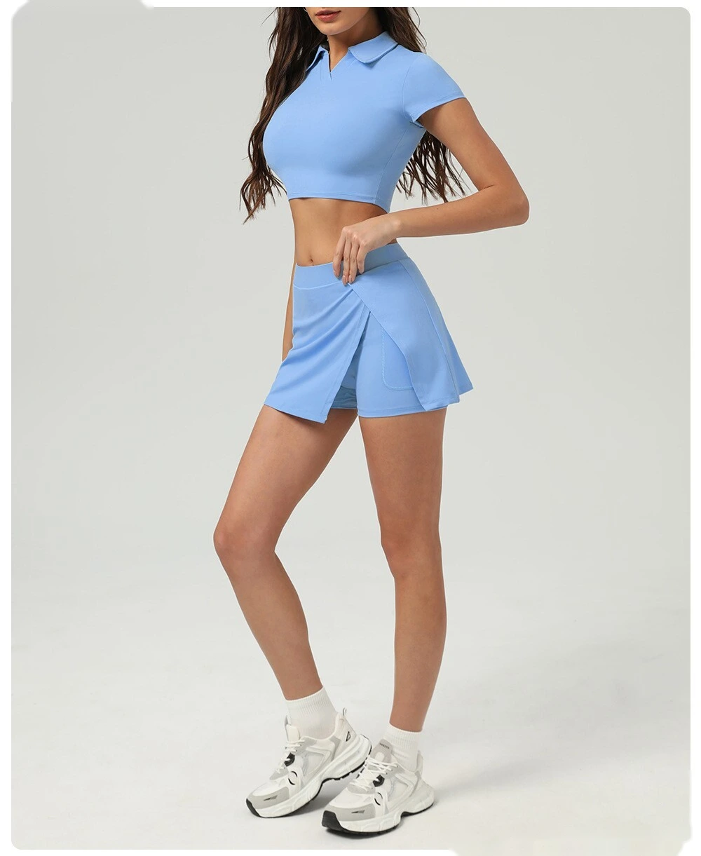 Ice sunscreen tennis T-shirt women's lapels new short sports casual shirt summer yoga fitness clothes detail