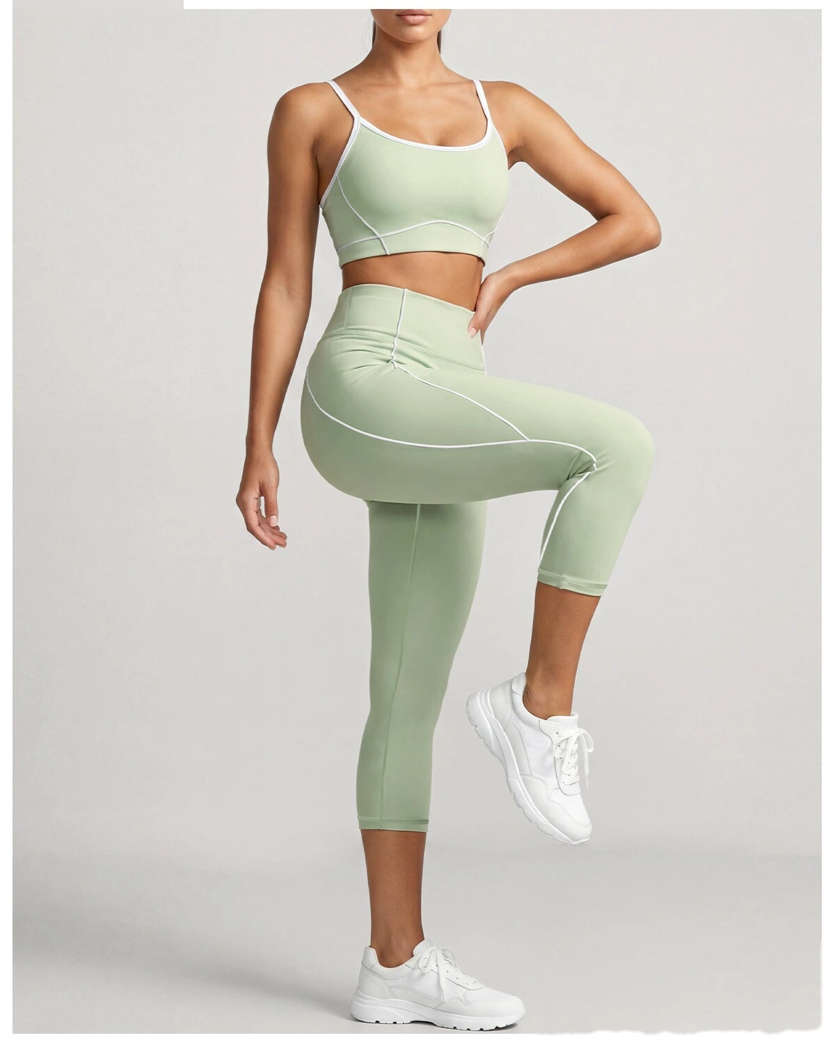 Women Workout Tracksuit, Sleeveless Athletic Vest + High Elastic Seven-Eighths Pants, Breathable Gym Clothing Set detail