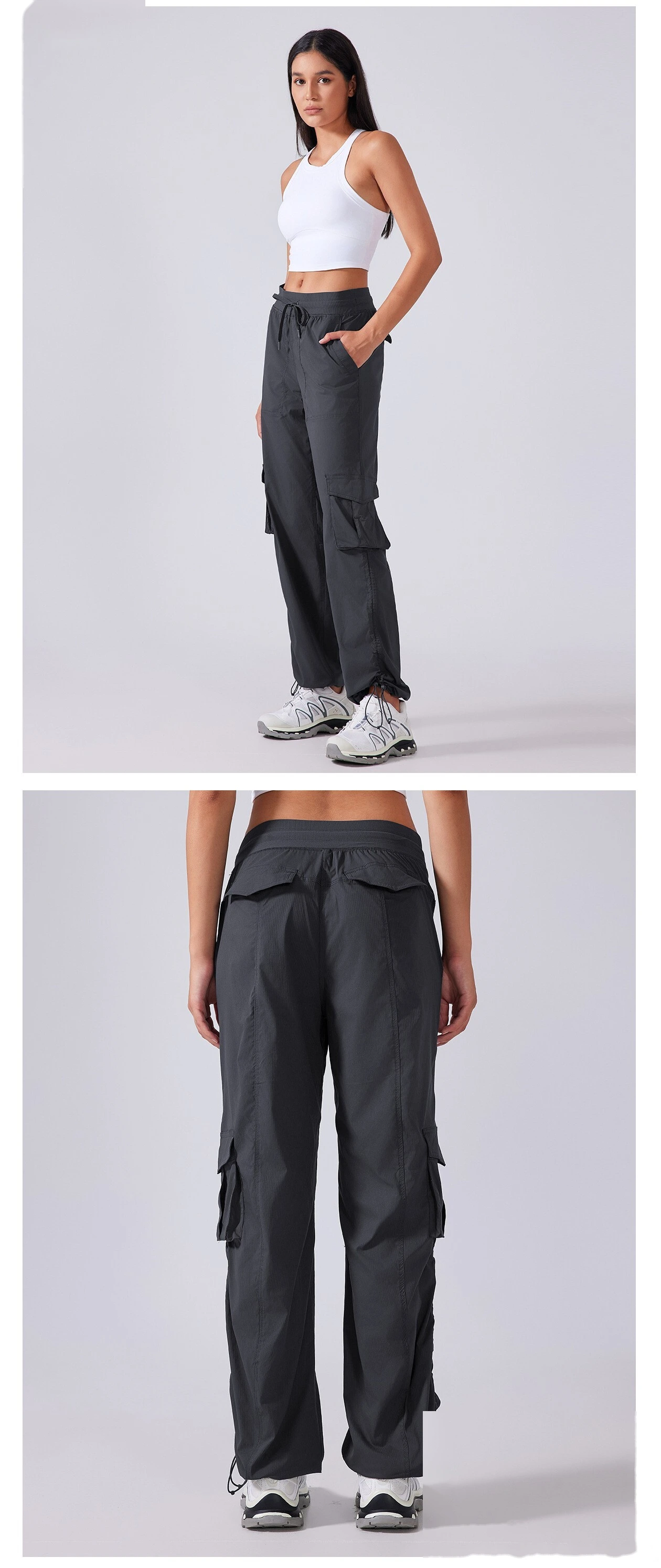 Customized outdoor running pants lightweight fitness pants multi-pocket wide-leg tooling casual pants detail