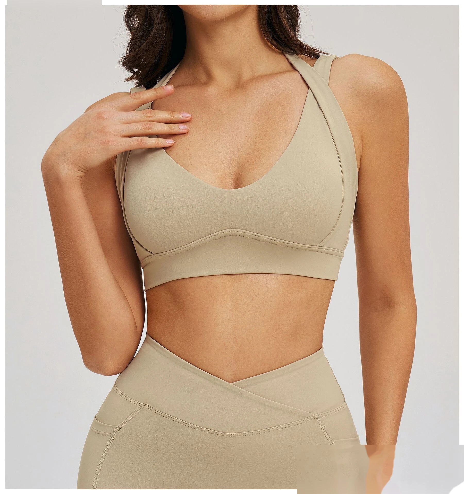 Premium Nude Sensation Sports Bra Women Custom Elegant Open Back Yoga Running Workout Bra detail