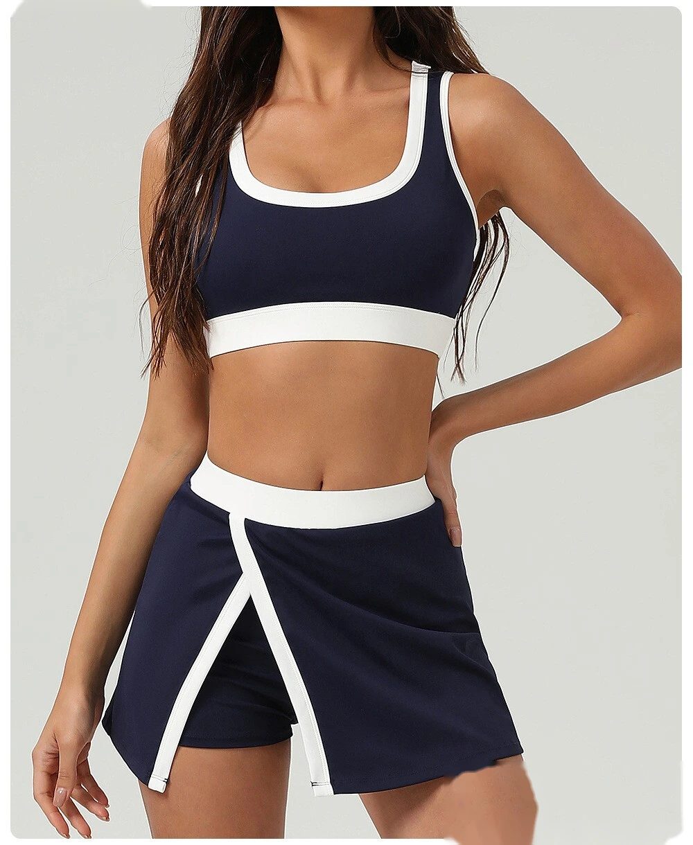 Contrast-color quick-drying tennis skirt, outdoor sports, slit opening and light exposure prevention detail