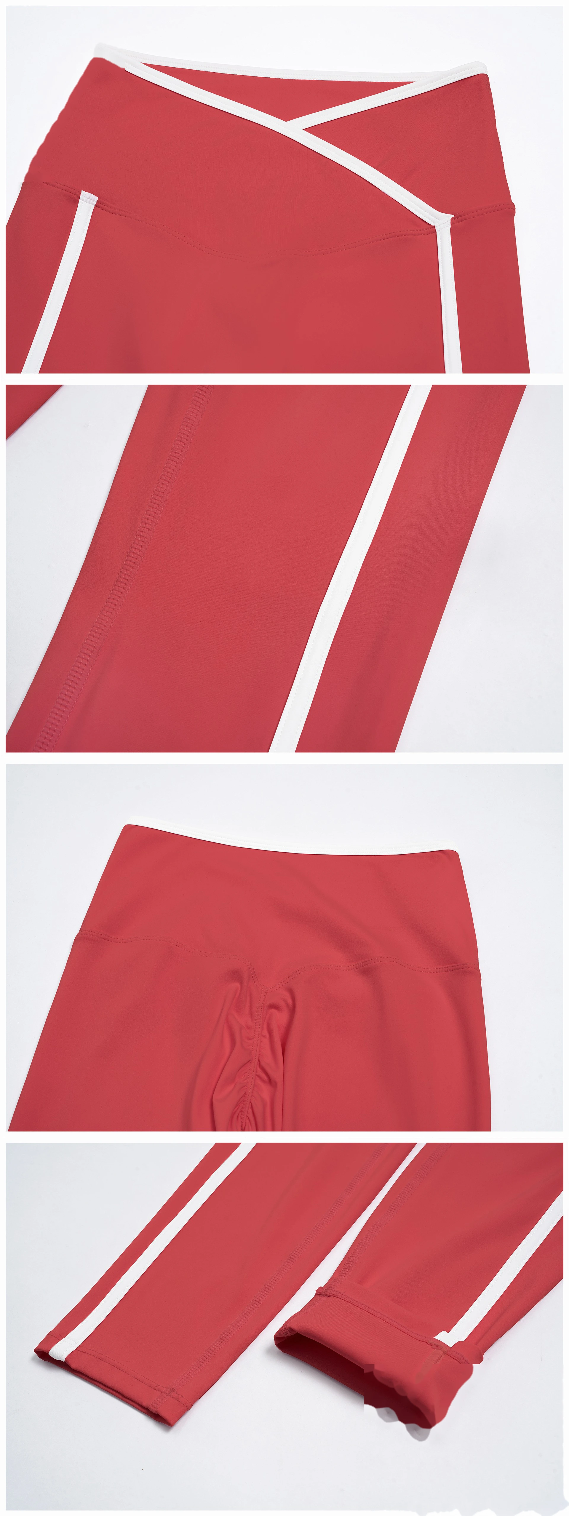 Custom Cross Waist Yoga Pants - Women's Buttery Soft Color Block Tight Running Fitness Leggings detail