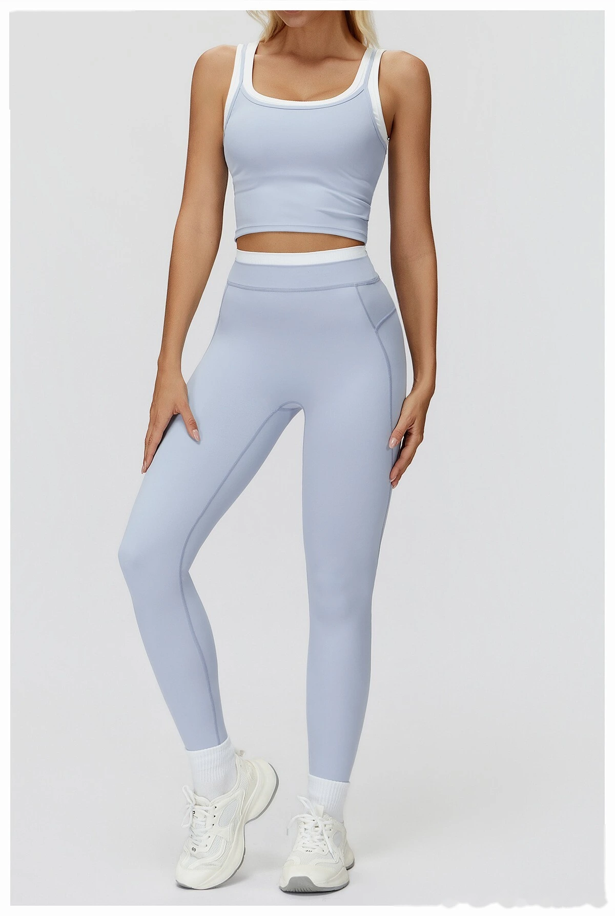 Customizable EU-US Athletic Leggings | Women's Ribbed High-Waist Contrast Tights, Yoga & Running detail