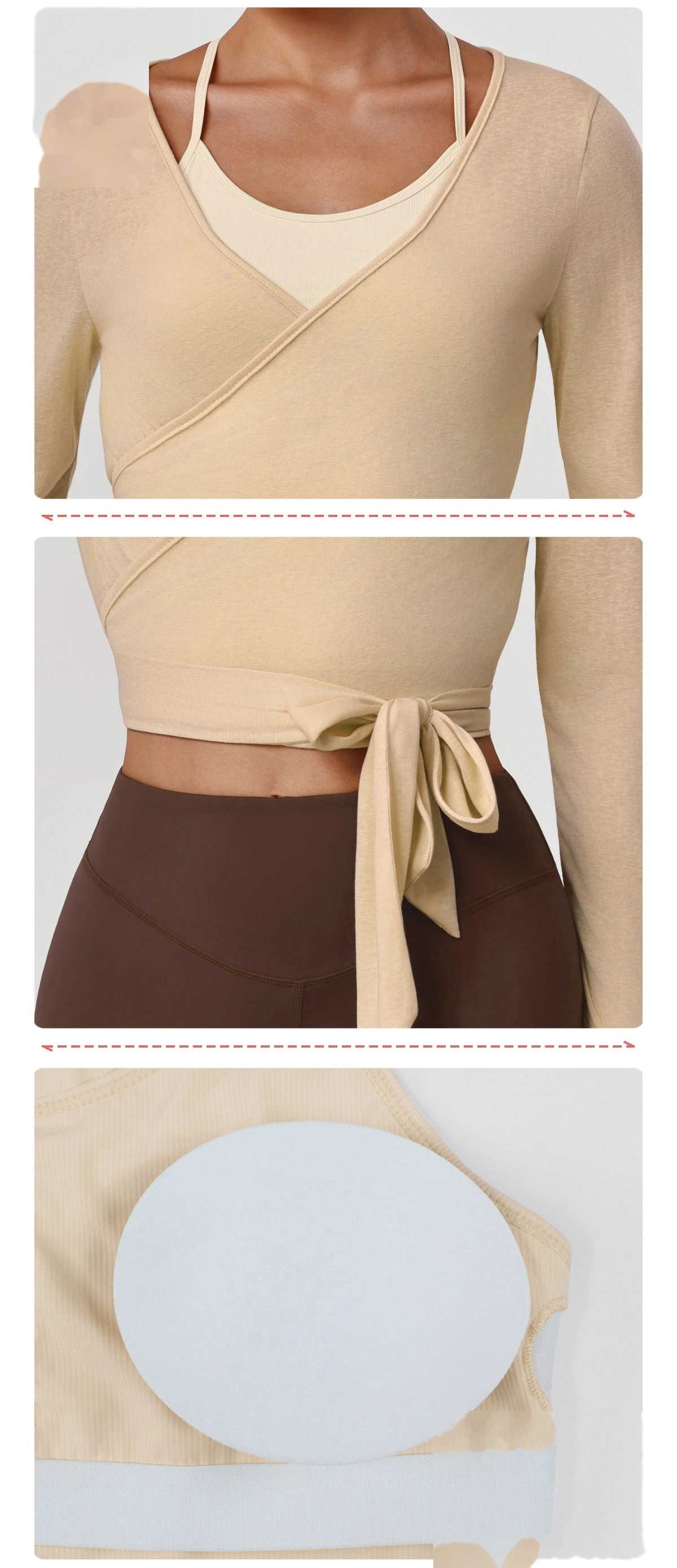Custom Spring-Summer Yoga Two-Piece Set - Slim Long Sleeve Cover Up & Padded Camisole for Dance Training detail
