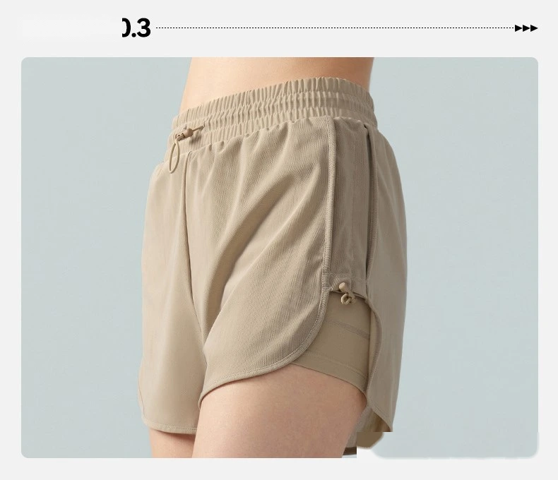 Custom women mesh fake 2 pcs drawstring sports shorts running 2 in 1 shorts Factory OEM Low MOQ detail
