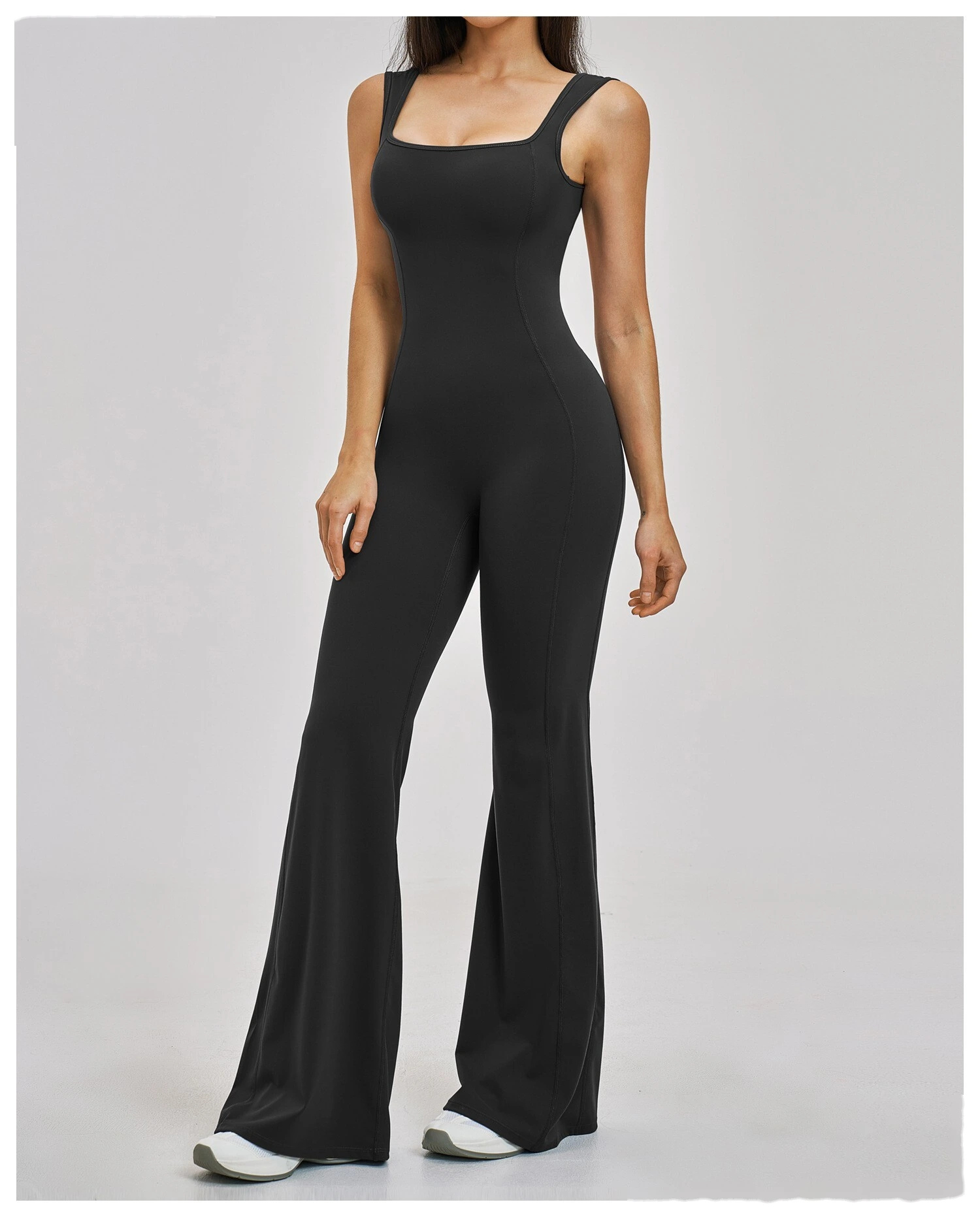 Custom Women’s Flared Leg Yoga One-Piece Outfit Beauty Back Slim Fit Fitness Gym Bodysuit Sport Jumpsuit detail