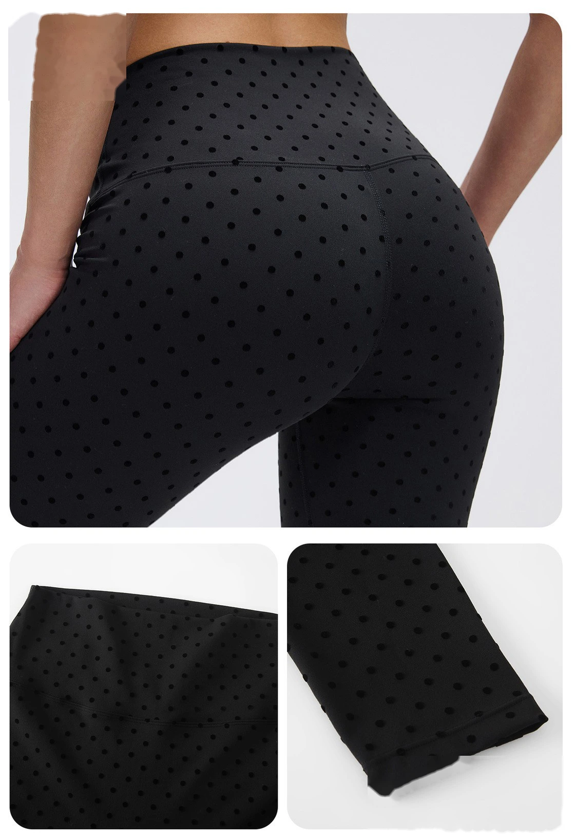 Bulk Custom Yoga Sports Set - Polka Dot Tummy Control Leggings & Slimming Stand Collar Workout Jacket detail