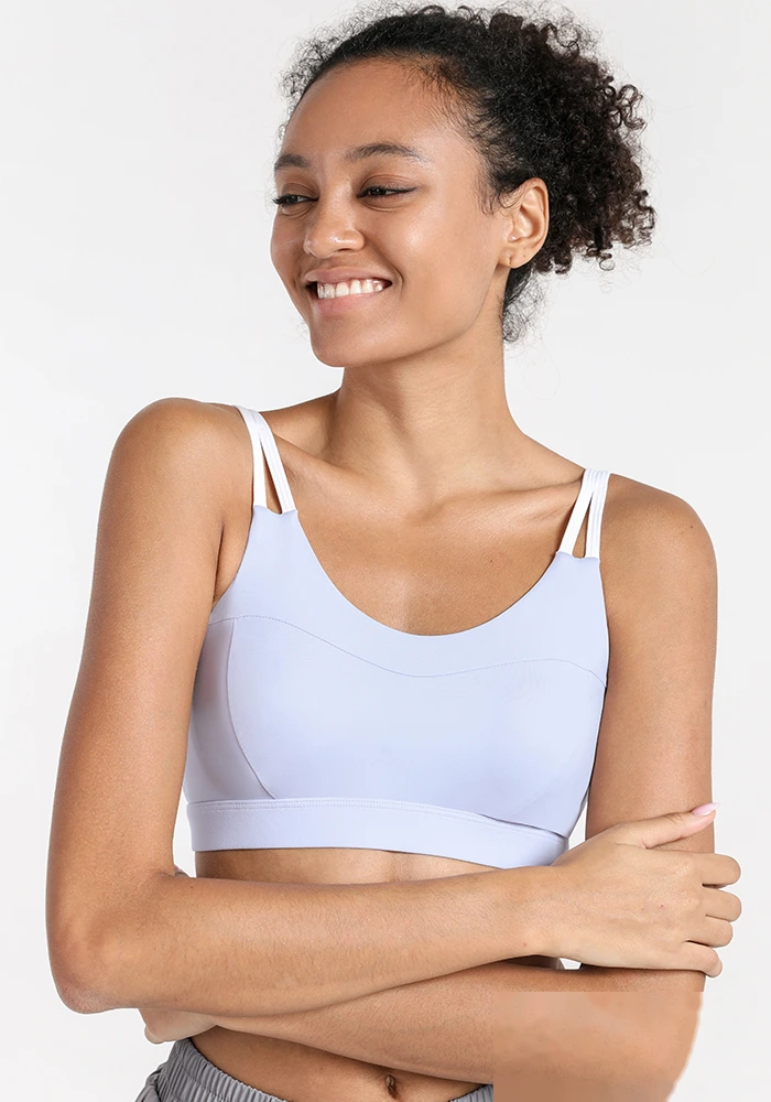 Womens spaghetti strap sports bra fitness hook back running bra detail