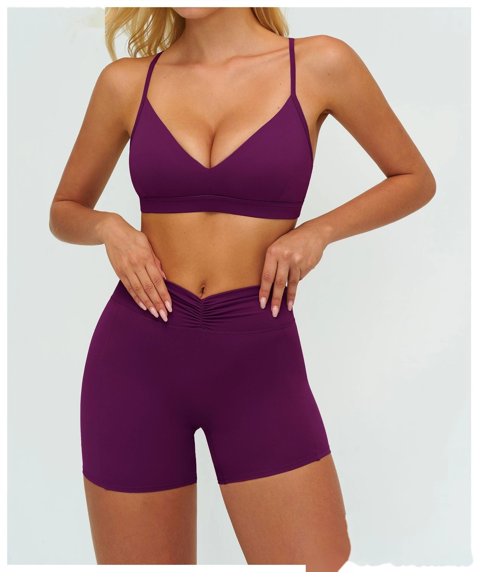 Women's Customizable V-Neck Yoga Sports Bra - Y-Back Adjustable Straps, High Support Workout Bra for Fitness & Running detail