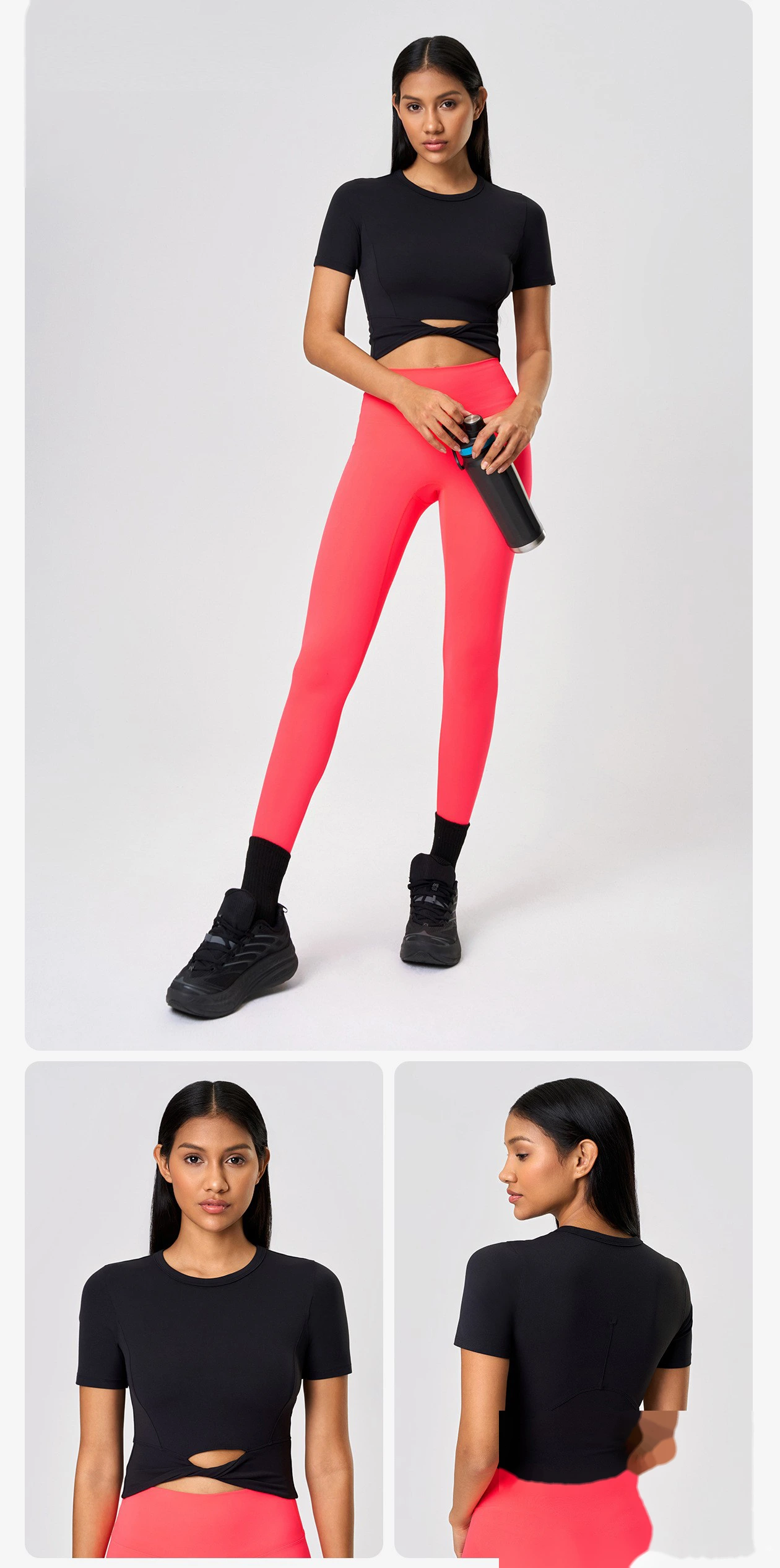 Customized nude skin-friendly yoga clothing jacket short umbilical kink sports short sleeve T-shirt female detail