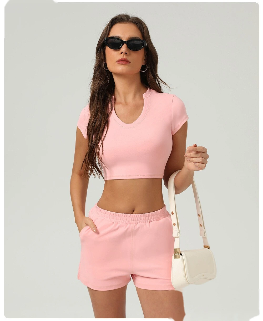 Sports and leisure high waist pocket tight shorts running sports peach hip outdoor fitness shorts female detail