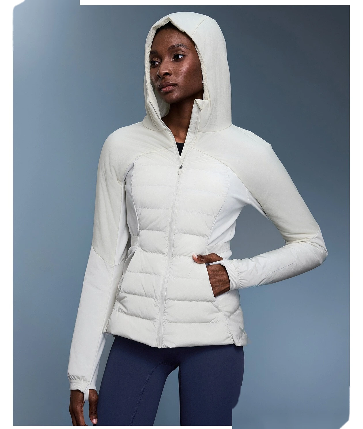 Custom Women's Lightweight White Duck Down Sports Jacket - Slim-Fit, Warm Running Puffer Coat detail