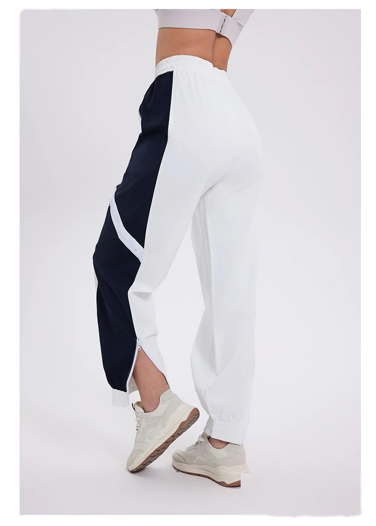 Custom-made windproof woven contrast sports pants women's zipper split toe casual pants detail