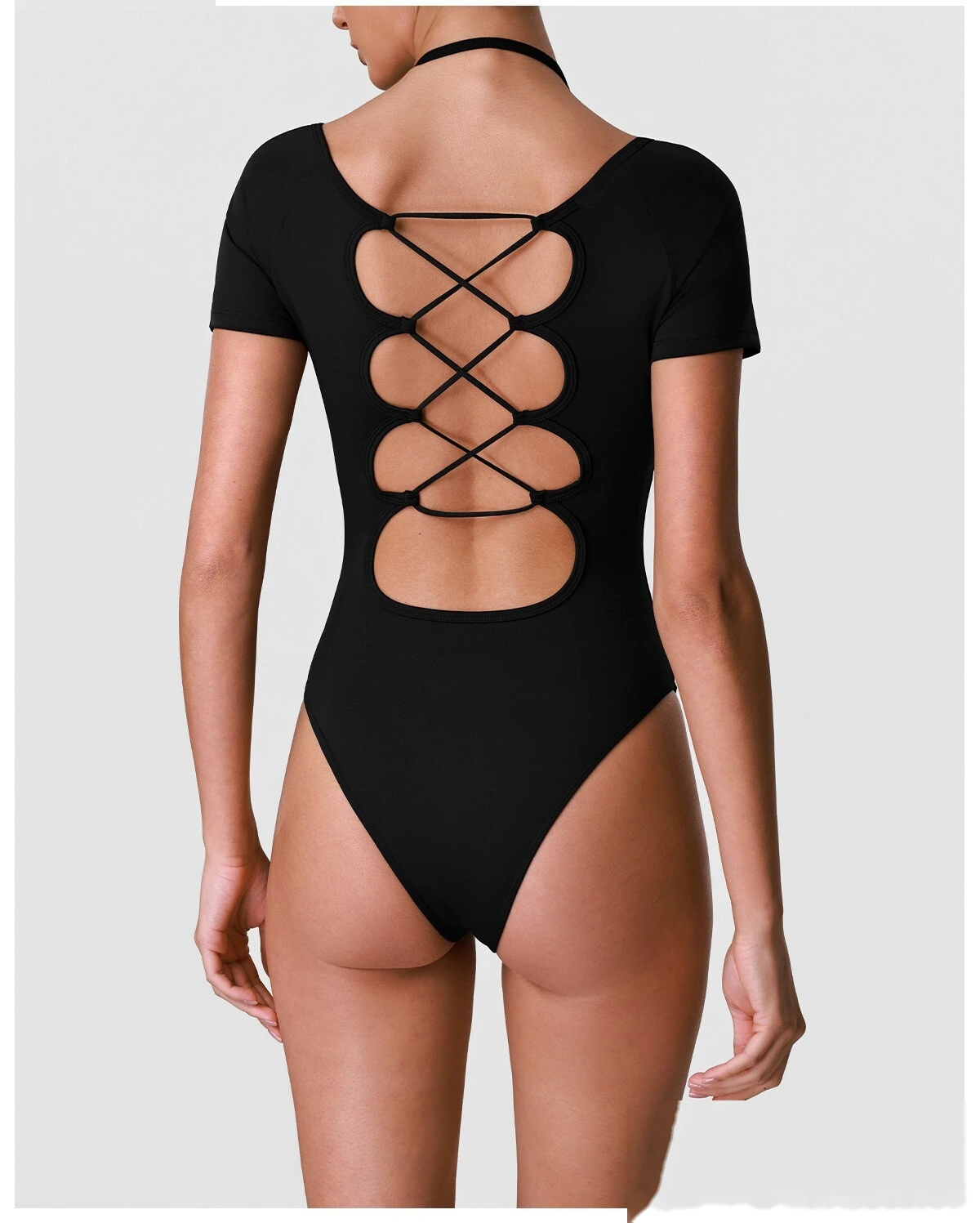 Cross Cutout Back One Piece Yoga Suit, Integrated Chest Pad Slimming Quick Dry Pilates Fitness Jumpsuit detail