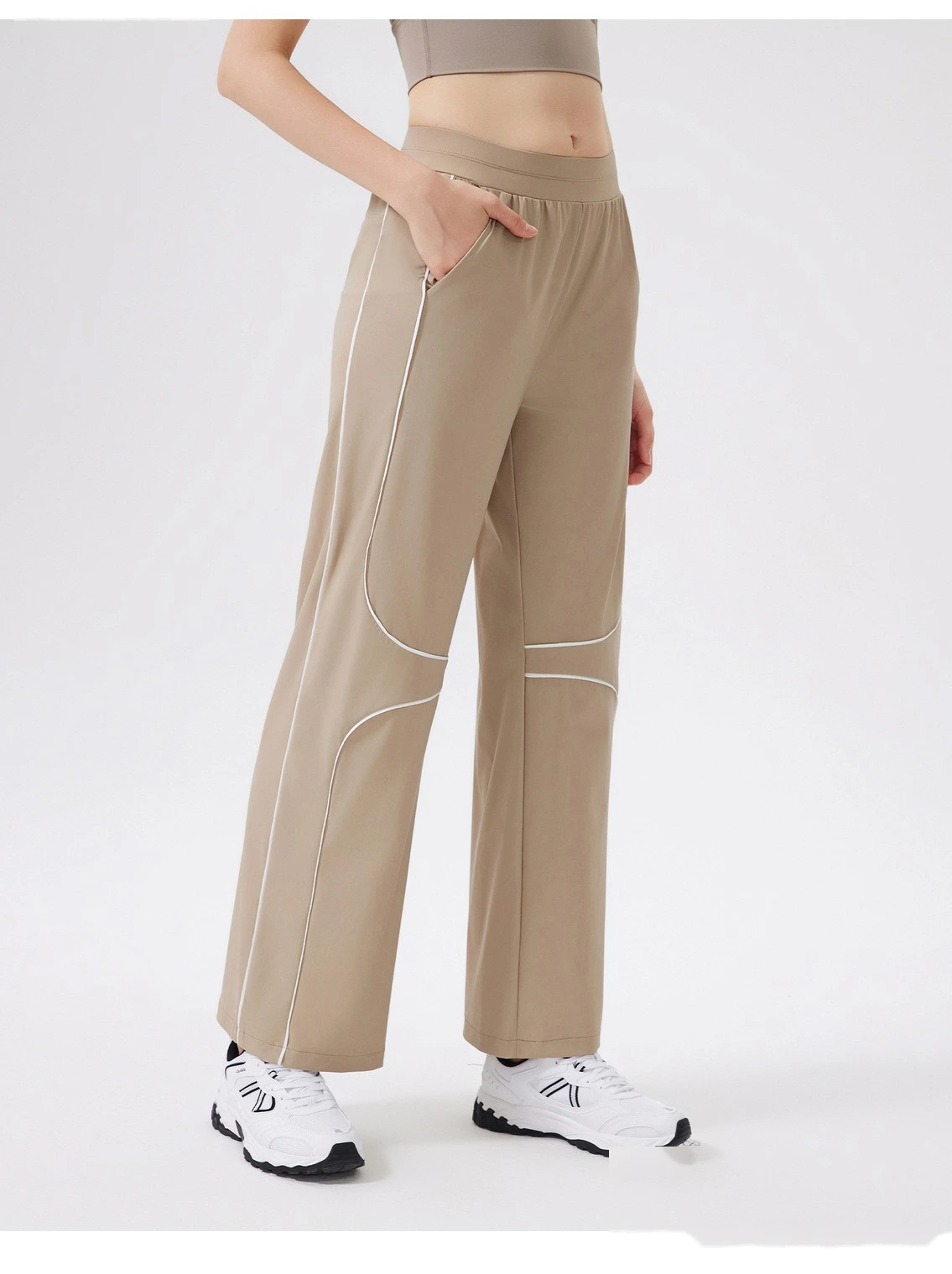 Quick-drying exercise cool pants women running loose yoga high waist fitness pants outdoor detail