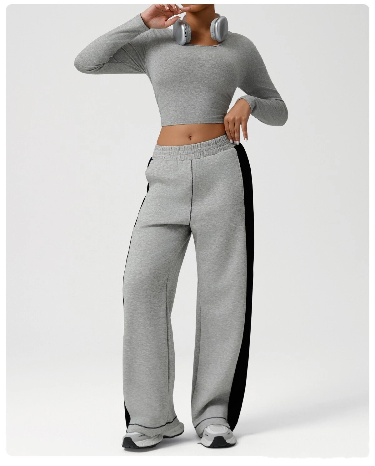 Custom-made threaded short yoga clothes female umbilical slim running autumn sports long sleeve T-shirt top. detail