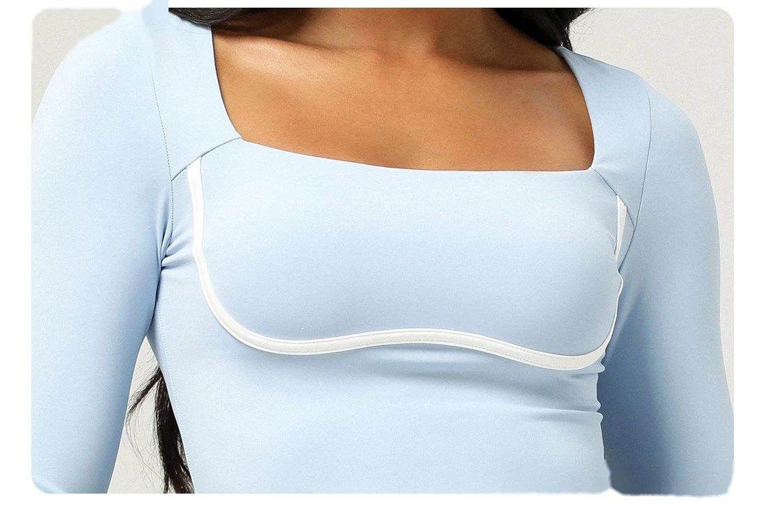 Customized sports long-sleeved T-shirt women slim fitness yoga clothes tops women with chest pads detail