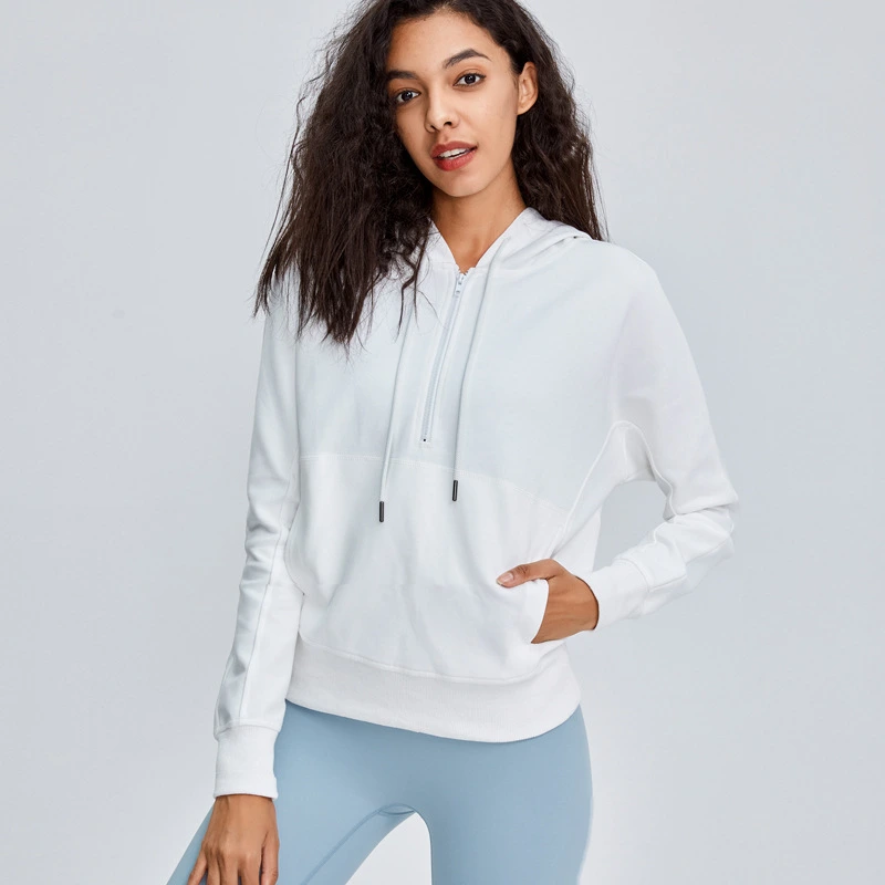Women running training fitness 1/2 zip long sleeve pullover hoodies detail