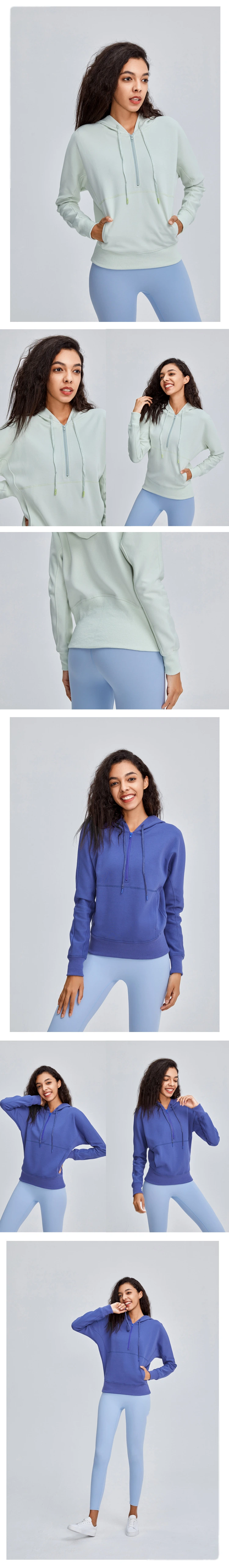Women running training fitness 1/2 zip long sleeve pullover hoodies detail